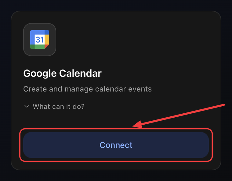 Card Google Calendar nella tab Integrazioni