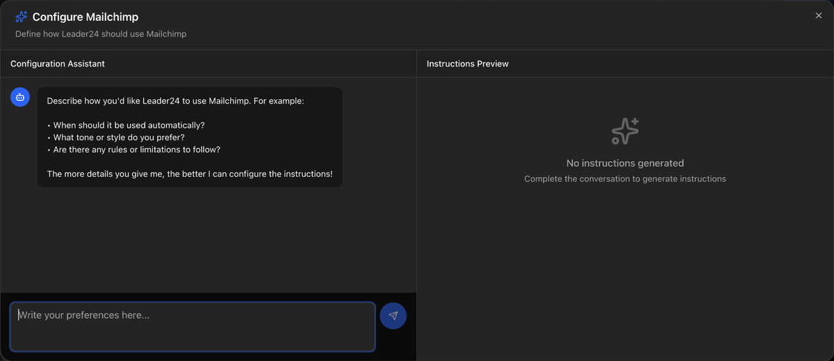 Finestra Configura Mailchimp