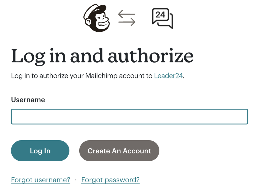 Schermata di accesso a Mailchimp