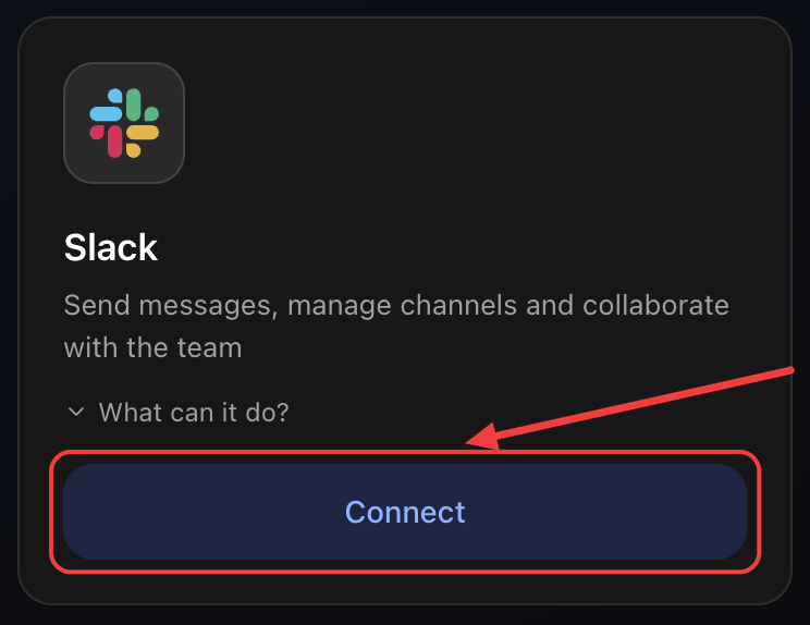Card Slack nella tab Integrazioni